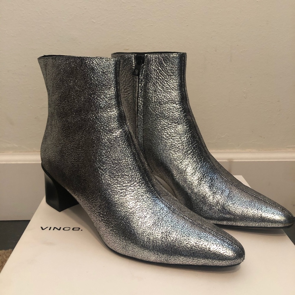 Vince Mid-heel Silver Metallic Boots